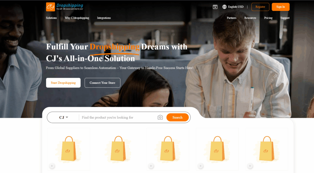 CJ Dropshipping is a platform that connects you to suppliers, warehouses, and shipping services.