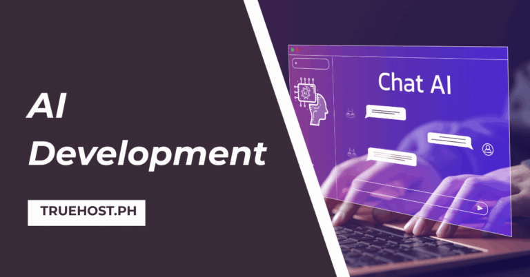 A chat AI graphic, the truehost.ph link and the title AI development