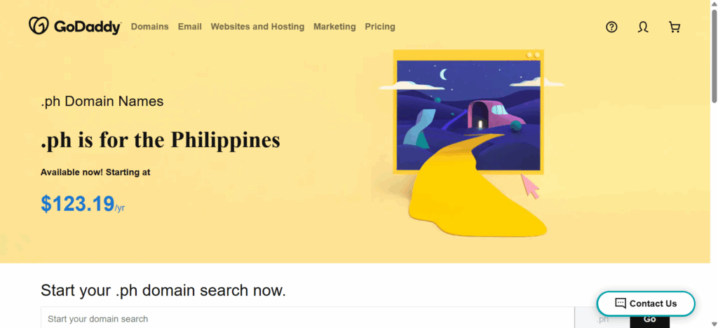 a screenshot of godaddy ph domain registrar in the Philippines