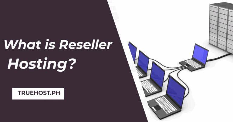 Shows a graphics of how resller hosting works and the the truehost.ph link and the title What is Reseller hosting?
