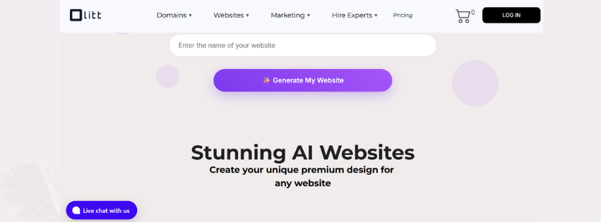 Screenshot of the olitt ai website builder homepage