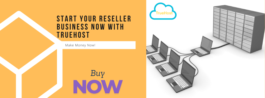A graphic showing how reseller hosting works and the title start your reseller business with truehost